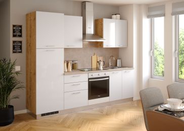 Blok kuhinja, Dea hrast chalet/bel. sijaj/tabacco, 260 cm