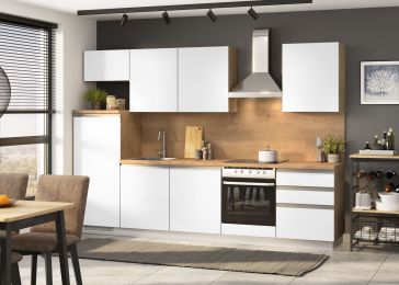 Blok kuhinja, Nera hrast chalet/bel. sijaj/hrast chalet/hladilnik L, 300 cm S20