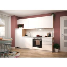 Blok kuhinja, Nera hrast chalet/bel. sijaj/marmor/hladilnik L, 260 cm