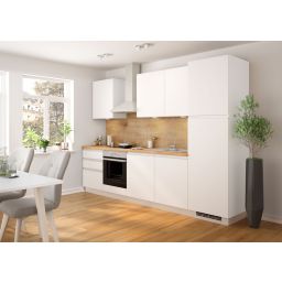 Blok kuhinja, Nera bel./bel. sijaj/hrast chalet/hladilnik D, 300 cm S19