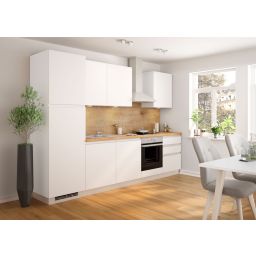Blok kuhinja, Nera bel./bel. sijaj/hrast chalet/hladilnik L, 300 cm S19