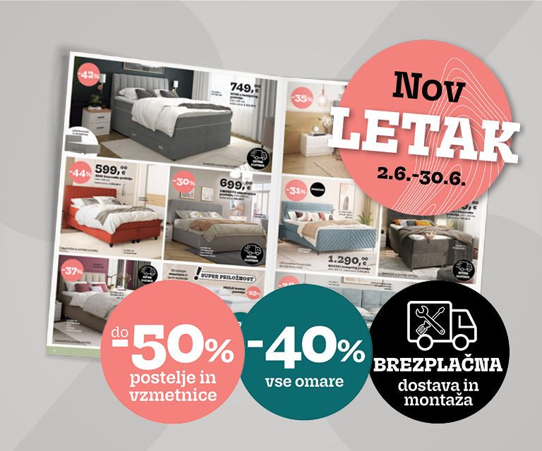 Nov letak prinaša do 50% popusta na postelje in vzmetnice ter 40% na vse omare